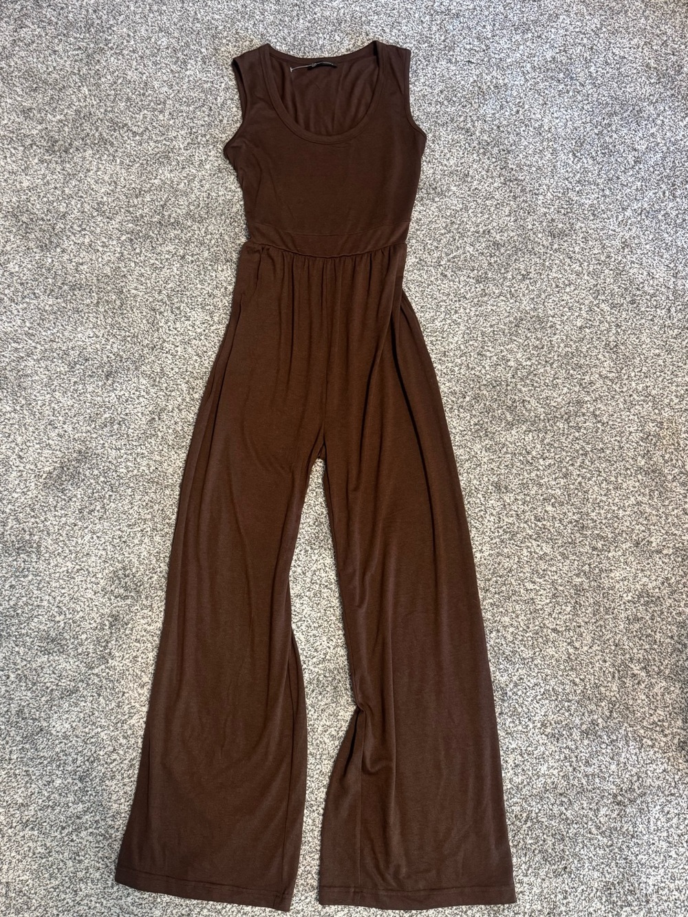 Sleeveless Brown Wide-Leg Jumpsuit with Scoop Neckline, NWOT, small